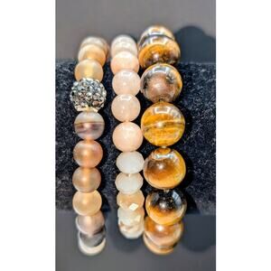 Lot of Three Stone Crystal Brown Pink Stretch Bracelets